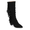 Journee Collection Womens Hartly Fringed Wide Calf Dress Boot - Black