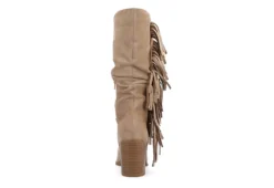 Journee Collection Womens Hartly Fringed Extra Wide Calf Dress Boot - Taupe -Best Shoes Specialty Store US 01 303183 04