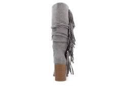 Journee Collection Womens Hartly Fringed Extra Wide Calf Dress Boot - Grey -Best Shoes Specialty Store US 01 303184 04