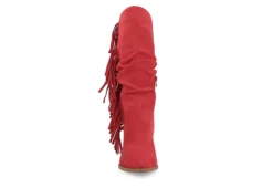Journee Collection Womens Hartly Fringed Extra Wide Calf Dress Boot - Red -Best Shoes Specialty Store US 01 303199 02